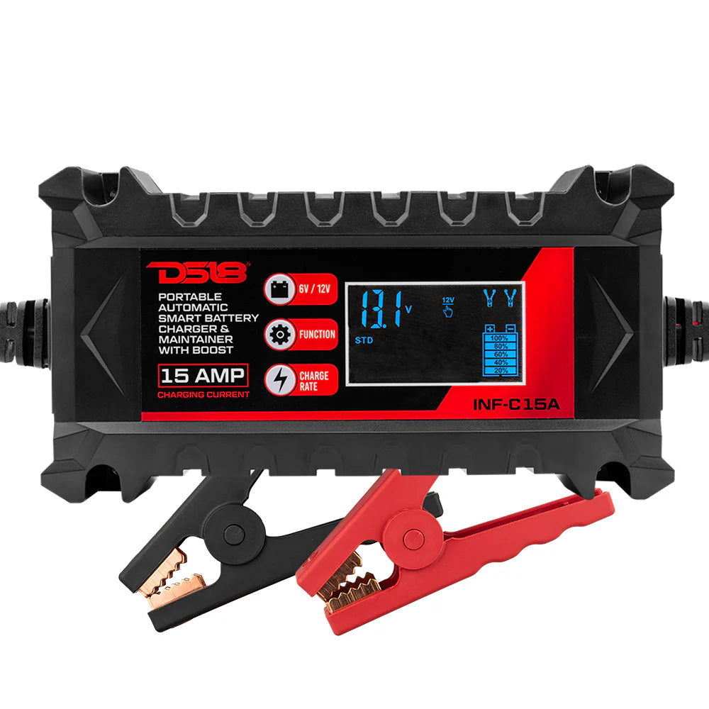 DS18 15 AMP Automatic Smart Lithium and AGM Car Battery Charger & Maintainer