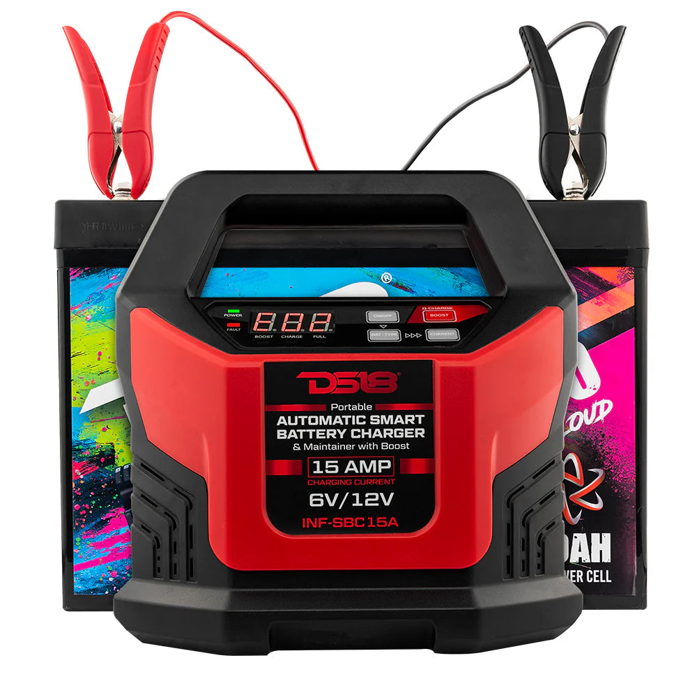 DS18 15 AMP Automatic Smart Lithium and AGM Battery Charger, Maintainer and Jump Booster