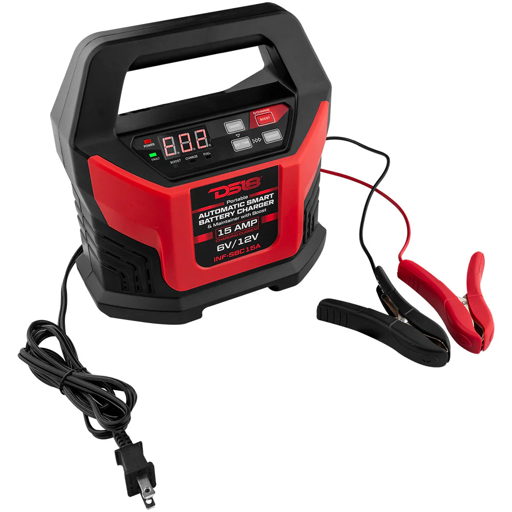 DS18 15 AMP Automatic Smart Lithium and AGM Battery Charger, Maintainer and Jump Booster