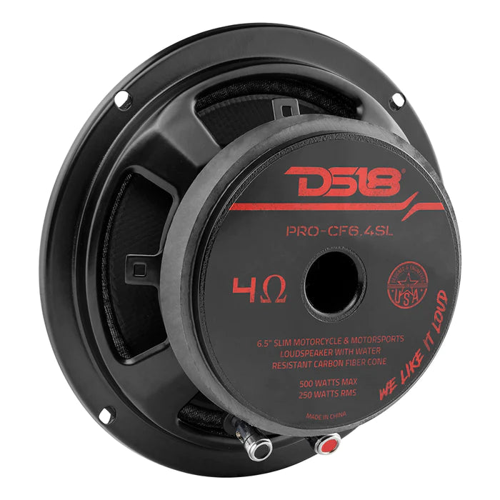 DS18 PRO 6.5" Shallow Carbon Fiber Water resistant Cone Mid-Bass Loudspeaker 250 Watts Rms 4-Ohm (Single Unit)