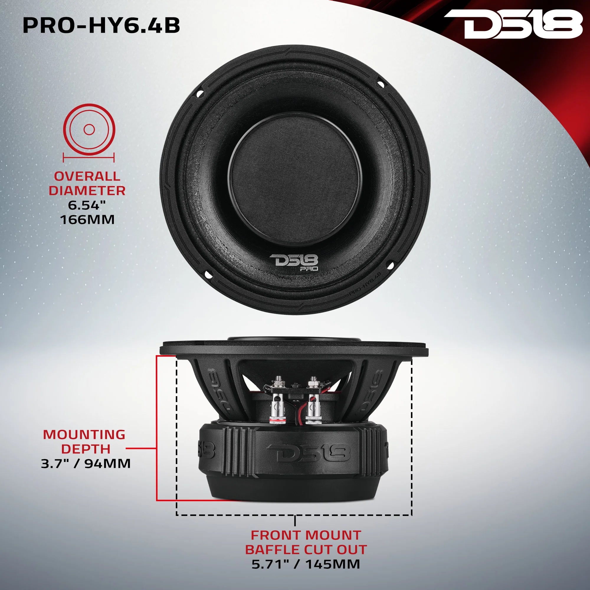 DS18 PRO 6.5" Coaxial Hybrid Mid-Range Water resistant Cone Loudspeaker with Built-in Driver 225 Watts Rms 4-Ohm (Single Unit)