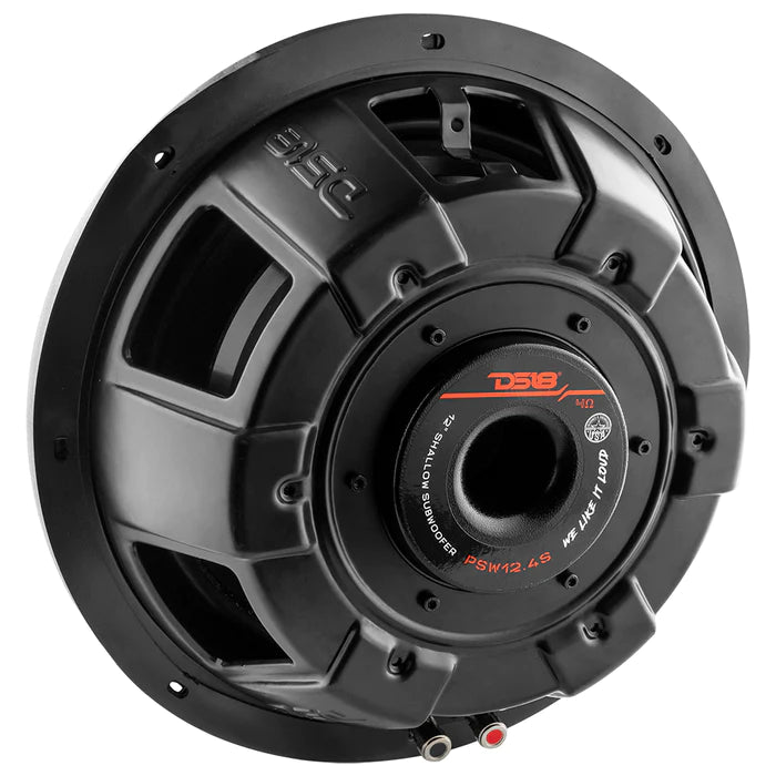 DS18 PS Shallow-Mount Water Resistant 12" Subwoofer 600 Watts Rms SVC 4-Ohm (Single Unit)