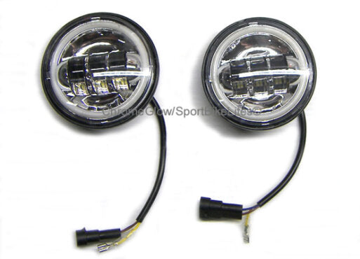 Chrome Glow Motorcycle 4.5" LED Projector Passing Lamps Set