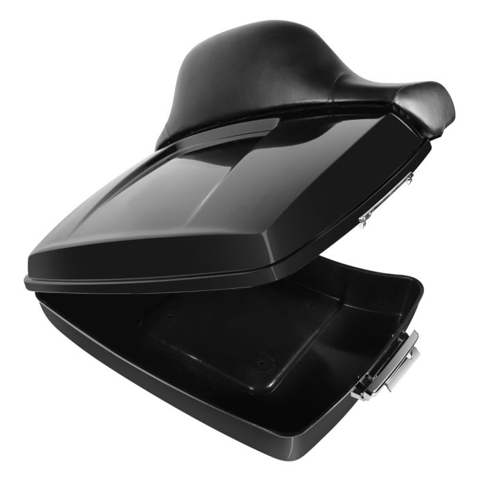 Hogworkz Vivid Black Chopped Tour Pack w/ Full Backrest & Chrome Hardware for Harley® Touring '97-'22