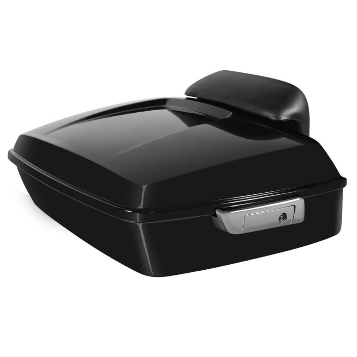 Hogworkz Vivid Black Chopped Tour Pack w/ Slim Backrest & Chrome Hardware for Harley® Touring '97-'22