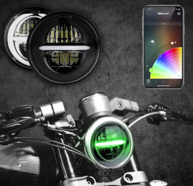 XK Glow 5.75" Round LED Motorcycle Headlight with RGB Center Bar