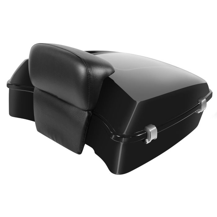 Hogworkz Vivid Black Chopped Tour Pack w/ Slim Backrest & Chrome Hardware for Harley® Touring '97-'22