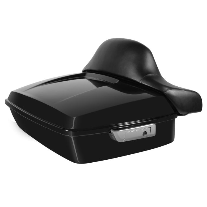 Hogworkz Vivid Black Chopped Tour Pack w/ Full Backrest & Chrome Hardware for Harley® Touring '97-'22